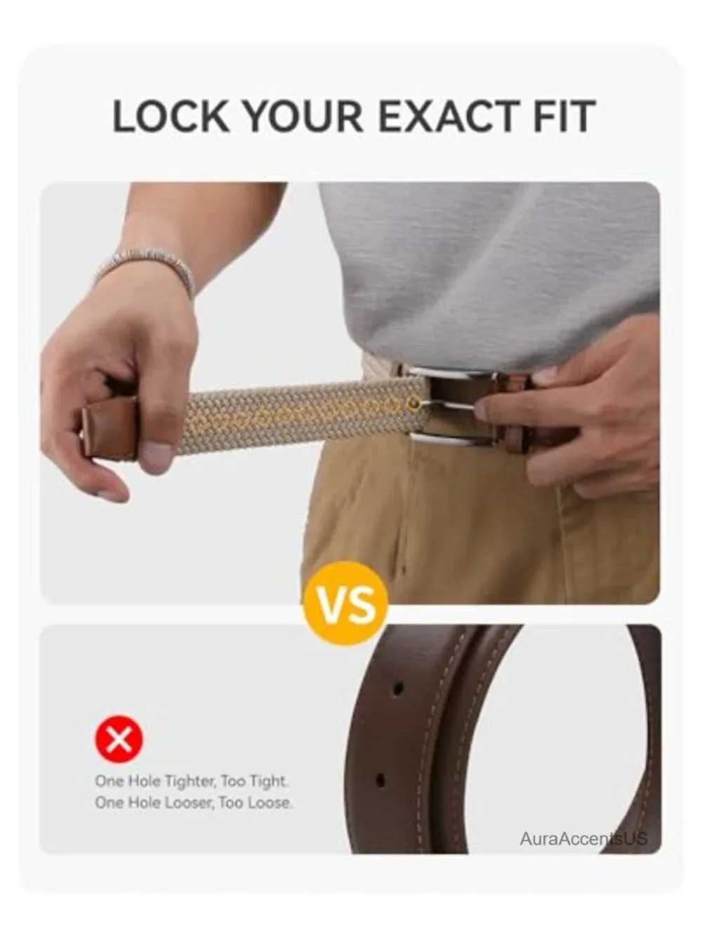 2-Pack Stretch Belt for Men Adjustable No-Hole Braided Nylon Casual Golf